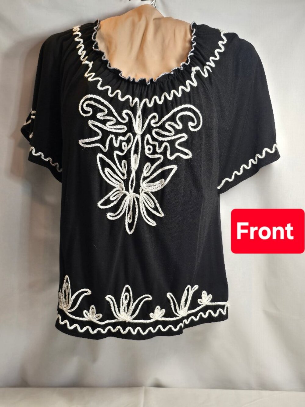 Vintage Lauren Michelle black and white embroidered blouse, XL